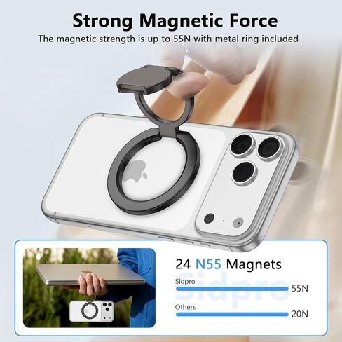 Magnetic Phone Ring Holder for Magsafe, Two-Sided Magnet Gym Finger Ring Kickstand Cell Phone Grip Stand for iPhone 17 16 15 14 13 12 Pro Max, Android Samsung, Compatible for Magnetic Car Mount, Black in Saudi Arabia