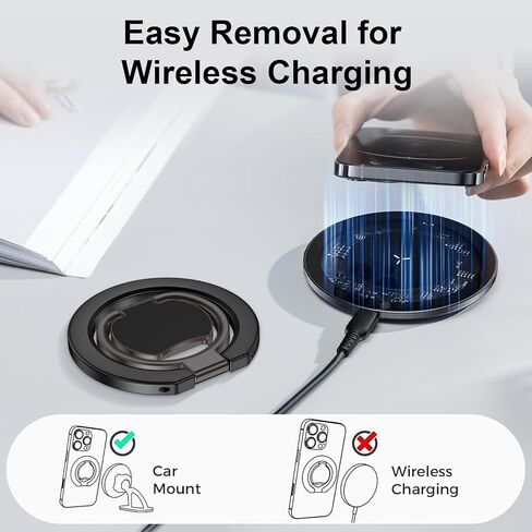Magnetic Phone Ring Holder for Magsafe, Two-Sided Magnet Gym Finger Ring Kickstand Cell Phone Grip Stand for iPhone 17 16 15 14 13 12 Pro Max, Android Samsung, Compatible for Magnetic Car Mount, Black in Saudi Arabia