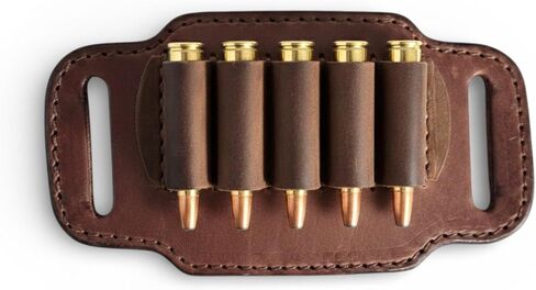 1791 حافظة منزلق لحزام الذخيرة من Gunleather Rifle - حامل حلقة خرطوشة من الجلد الحقيقي مع 5 حلقات رصاصة - حامل صدفة الصيد وحافظة حلقة الذخيرة للأحزمة in Kuwait