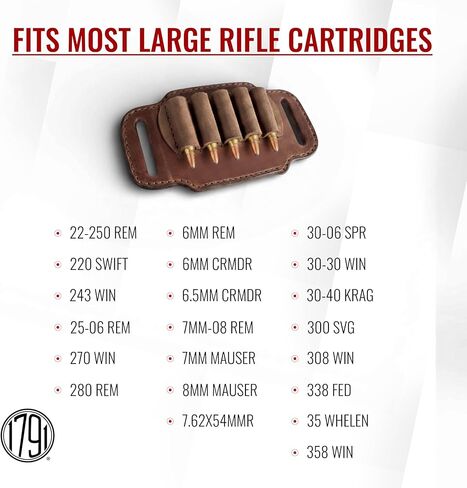 1791 حافظة منزلق لحزام الذخيرة من Gunleather Rifle - حامل حلقة خرطوشة من الجلد الحقيقي مع 5 حلقات رصاصة - حامل صدفة الصيد وحافظة حلقة الذخيرة للأحزمة in Kuwait