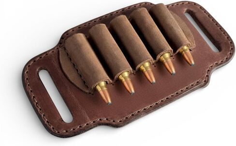 1791 حافظة منزلق لحزام الذخيرة من Gunleather Rifle - حامل حلقة خرطوشة من الجلد الحقيقي مع 5 حلقات رصاصة - حامل صدفة الصيد وحافظة حلقة الذخيرة للأحزمة in Kuwait