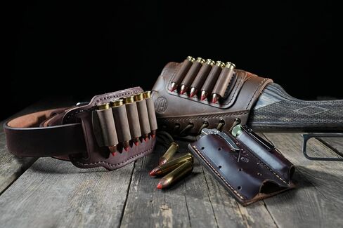 1791 حافظة منزلق لحزام الذخيرة من Gunleather Rifle - حامل حلقة خرطوشة من الجلد الحقيقي مع 5 حلقات رصاصة - حامل صدفة الصيد وحافظة حلقة الذخيرة للأحزمة in Kuwait