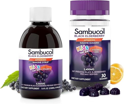 Sambucol Black Elderberry Syrup and Gummies for Kids - Elderberry Syrup Kids, Kids Elderberry Gummies, Black Elderberry Syrup for Kids, Sambucus Kids - 7.8 Fl Oz, 30 Gummies Bundle in Saudi Arabia