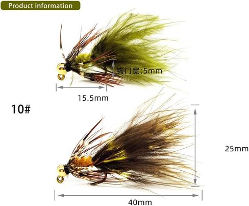 Pack of 10 Bead Head Wooly Bugger Streamer Fly Size #10 Fly Fishing for Grass Carp Trout Flies Fishing Lure in Saudi Arabia