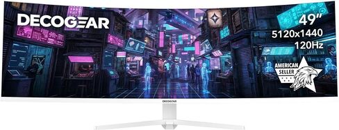 Deco Gear 49" Curved Ultrawide 5K Gaming Monitor, 32:9, 120 Hz, 101% NTSC 100% sRGB, USB-C 65W, Adjustable, Home Office and Entertainment Workstation - Exclusive White Edition in Saudi Arabia