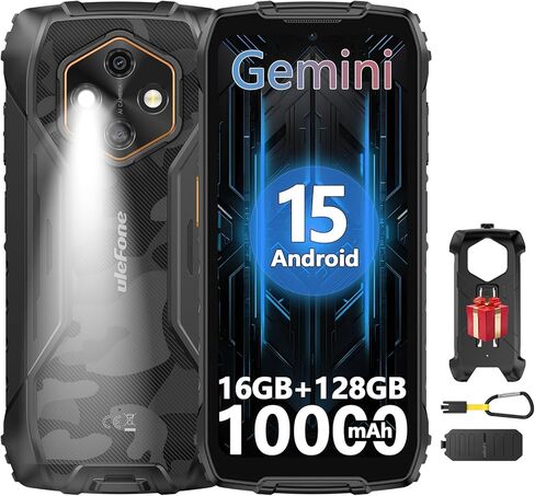 Ulefone RugKing 4 Pro Tough AI Rugged Phone, 10000 mAh 16GB + 128GB, Android 15 Octa-Core 48MP 6.56" 120Hz, 120LM Super Torch/3 Card Slots/IP68/IP69K/NFC, Package with Exclusive Armor Case- Black in Saudi Arabia