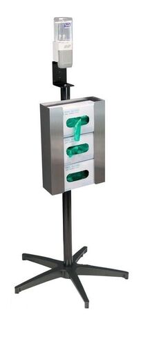 Mobile Hand Sanitizer and Glove Stand, Stainless Steel Triple Glove Box Holder, Sanitizing Dispenser (with Casters) in Saudi Arabia