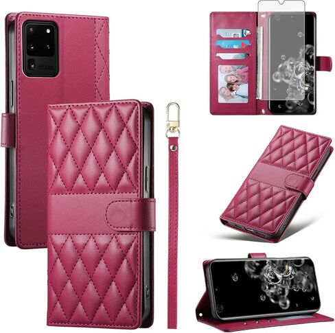 حافظة محفظة Argyle لهاتف Samsung Galaxy S20 5G 6.2 بوصة مع واقي شاشة من الزجاج المقسى وفتحات حامل البطاقة وحامل محفظة وحامل ملحقات الهاتف وغطاء الهاتف S 20 20S UW S2O G5 للنساء باللون الأحمر الخمري in Saudi Arabia