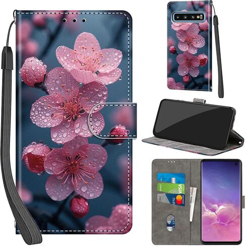 حافظة محفظة لهاتف Samsung Galaxy S10، مع [3 فتحات للبطاقات]، غطاء قلاب واقٍ من جلد البولي يوريثان بقفل مغناطيسي مقاوم للصدمات مقاس 6.1 بوصة، زهر الخوخ in Kuwait