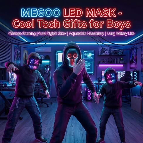 Kid Led Mask with Music Gesture Sensing Transforming Face,Light Up Luminous Digital Glow Masks for Halloween Christmas Birthday Party in Saudi Arabia