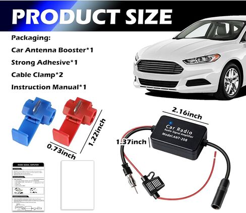 12V 25 db Car Antenna Booster,AM FM Signal Booster for Signal Enhancement & Noise Reduction,Universal AM FM Antenna Boosters for Car Stereo,Media,Radio,Audio,Head Unit Receiver in Saudi Arabia