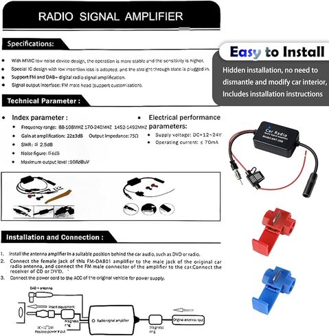 12V 25 db Car Antenna Booster,AM FM Signal Booster for Signal Enhancement & Noise Reduction,Universal AM FM Antenna Boosters for Car Stereo,Media,Radio,Audio,Head Unit Receiver in Saudi Arabia