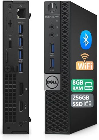 كمبيوتر مكتبي صغير Dell Optiplex 7040، Core i7-6700T، ذاكرة وصول عشوائي 8 جيجابايت، 256 جيجابايت SSD، لوحة مفاتيح، ماوس، USB WiFi+BT، Windows 11 Pro 64 بت متعدد اللغات (متجدد) in Kuwait