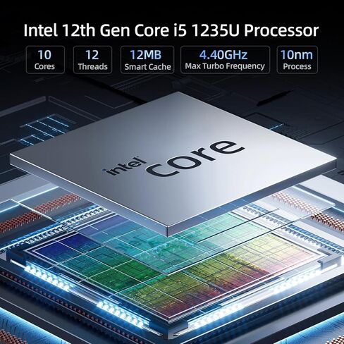 كمبيوتر صناعي صغير بدون مروحة i5 1235U (10C/12T، 4.4 جيجا هرتز بحد أقصى) 16 جيجا بايت DDR4 RAM 1 تيرابايت NVME SSD، 100% أجهزة كمبيوتر صغيرة صامتة من النوع c مع Win 11 Pro/Wi-Fi 5/BT 5.0/2x 2.5G LAN/4-Screen، تعمل 24/7 in Kuwait