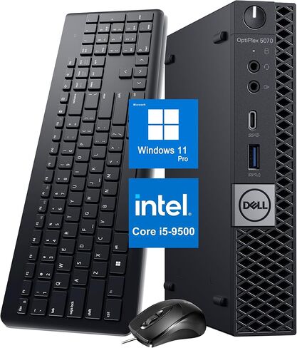 كمبيوتر سطح المكتب Dell OptiPlex 5070 Mini Win11 Pro، 5070 Micro PC Intel Core i5-9500، 512 جيجا SSD، 8 جيجا رام، بلوتوث، واي فاي، لوحة مفاتيح وماوس (متجدد) in Kuwait