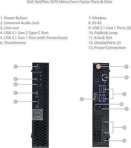 كمبيوتر سطح المكتب Dell OptiPlex 5070 Mini Win11 Pro، 5070 Micro PC Intel Core i5-9500، 512 جيجا SSD، 8 جيجا رام، بلوتوث، واي فاي، لوحة مفاتيح وماوس (متجدد) in Kuwait