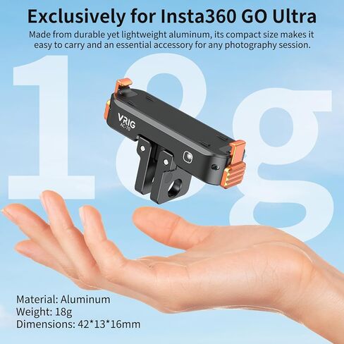VRIG Magnetic Quick Release Adapter Mount Compatible with Insta360 GO Ultra,Aluminum Alloy Camera Mount Adapter with 1/4" Screw Hole/Foldable Connector Port for Tripods & Selfie Sticks, Vlogging in Saudi Arabia