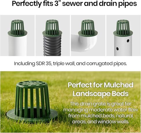 (3-Pack) Calvana 3" Round Atrium Drain Grate Cover, Compatible with NDS 78A, Fits 4" Sewer and Drain Pipe Fittings, Perfect for Small Lawns, Landscaping, Patios, Extra Tough Polyethylene, Green in Saudi Arabia