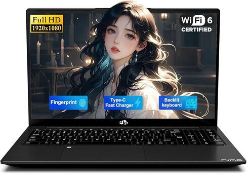 NIMO 15.6 بوصة IPS FHD-Student-Laptop، Intel Twin Lake N150 (4 نوى تصل إلى 3.6 جيجا هرتز) مع ضمان لمدة عامين، 65 وات من النوع C، بصمة الإصبع، لوحة مفاتيح بإضاءة خلفية، بطارية 53.58 وات في الساعة، ذاكرة الوصول العشوائي 8 جيجابايت، 256 جيجابايت SSD للمكتب و in Kuwait