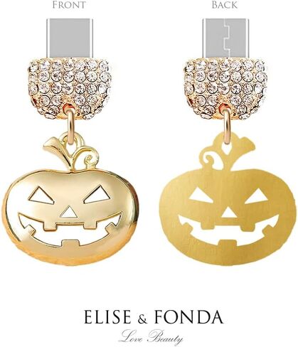 ELISE & FONDA TP909 منفذ شحن من النوع C كريستال مضاد للغبار قابس صغير للهالوين على شكل قرع للهاتف الخلوي لهواتف iPhone 15/16/Samsung/OnePlus/Xiaomi/oppo Android (ذهبي) in Kuwait