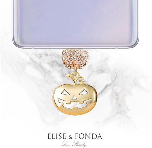 ELISE & FONDA TP909 منفذ شحن من النوع C كريستال مضاد للغبار قابس صغير للهالوين على شكل قرع للهاتف الخلوي لهواتف iPhone 15/16/Samsung/OnePlus/Xiaomi/oppo Android (ذهبي) in Kuwait