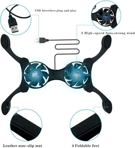 Laptop Cooling Pad Foldable 2 Fans USB Laptop Cooler Cooling Pad Laptop Fan Cooling Fan Portable Notebook Cooler Fan for Computer Notebook Laptop in Saudi Arabia