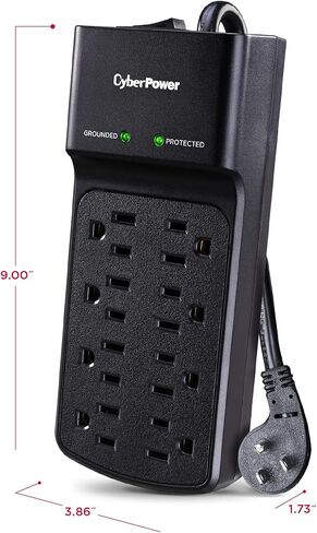 CyberPower B808 Essential Surge Protector, 2180J/125V, 8 Outlets, 8 ft Power Cord, Low‑Profile Right‑Angle Plug, EMI/RFI Noise Filtration, Automatic Shutdown, Black in Saudi Arabia