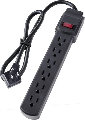 6-Outlet Surge Protector – 250 Joules, 6ft Cord, 15A/125V, 1875W Max – Right Angle Plug, Black – Home, Office, & Electronics Protection in Saudi Arabia