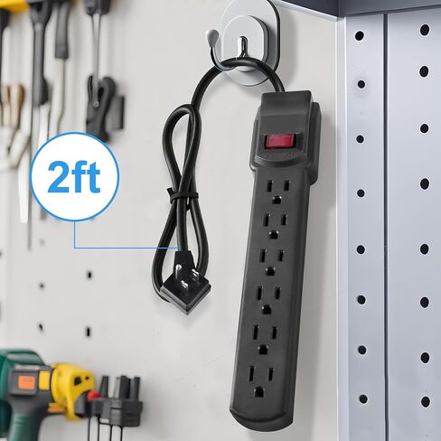 6-Outlet Surge Protector – 250 Joules, 6ft Cord, 15A/125V, 1875W Max – Right Angle Plug, Black – Home, Office, & Electronics Protection in Saudi Arabia