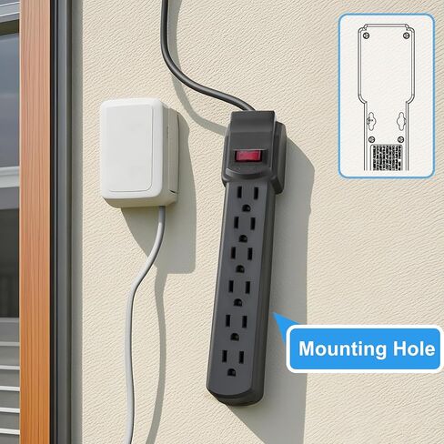 6-Outlet Surge Protector – 250 Joules, 6ft Cord, 15A/125V, 1875W Max – Right Angle Plug, Black – Home, Office, & Electronics Protection in Saudi Arabia