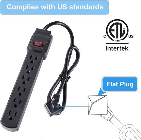 6-Outlet Surge Protector – 250 Joules, 6ft Cord, 15A/125V, 1875W Max – Right Angle Plug, Black – Home, Office, & Electronics Protection in Saudi Arabia