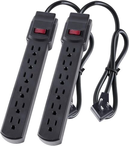 6-Outlet Surge Protector – 250 Joules, 6ft Cord, 15A/125V, 1875W Max – Right Angle Plug, Black – Home, Office, & Electronics Protection in Saudi Arabia
