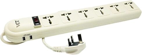 220V-250V Power Strip Surge Protector with 2-USB Ports and 6 Universal Outlets AC 13A 3250 Watts Heavy Duty UK (Type G) Cord, UK Plug/China(Type G), CE Certified, WPSUSB-UK in Saudi Arabia