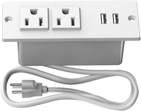 سلك تمديد صغير لقطاع الطاقة مع موسع مخرج كهربائي USB ومزود بقاعدة حماية من ارتفاع التيار ومحول الطاقة ومحطة شحن للأثاث المكتبي والمكتب المنزلي (أبيض) in Kuwait