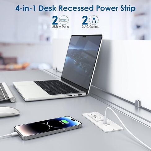 سلك تمديد صغير لقطاع الطاقة مع موسع مخرج كهربائي USB ومزود بقاعدة حماية من ارتفاع التيار ومحول الطاقة ومحطة شحن للأثاث المكتبي والمكتب المنزلي (أبيض) in Kuwait
