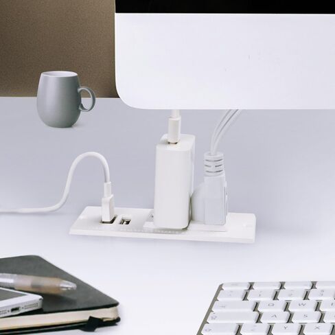 سلك تمديد صغير لقطاع الطاقة مع موسع مخرج كهربائي USB ومزود بقاعدة حماية من ارتفاع التيار ومحول الطاقة ومحطة شحن للأثاث المكتبي والمكتب المنزلي (أبيض) in Kuwait
