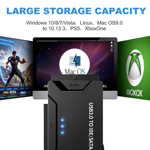 USB 3.0 إلى IDE SATA محول قارئ القرص الصلب، نوع C USB إلى قرص صلب خارجي مجموعة محول HDD لـ 2.5/3.5 HDD SSD مع مصدر طاقة in Saudi Arabia