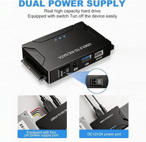 USB 3.0 إلى IDE SATA محول قارئ القرص الصلب، نوع C USB إلى قرص صلب خارجي مجموعة محول HDD لـ 2.5/3.5 HDD SSD مع مصدر طاقة in Saudi Arabia