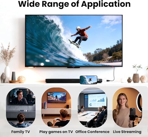 USB C to HDMI Adapter for iPhone 17 16 15 to TV, 4K@60Hz Type-C to HDMI Adapter with 100W Fast Charging Port for iPhone 17/17 Pro/17 Pro Max/Air/16 15 Pro Max to HDTV Projector Monitor in Saudi Arabia