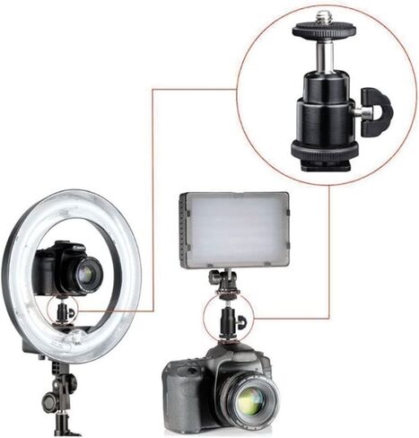 Metal Ball Head Hot Shoe Mount Adapter with 360 Degree Rotation for Standard 1/4 Inch DSLR Cameras LED Photography Light in Saudi Arabia
