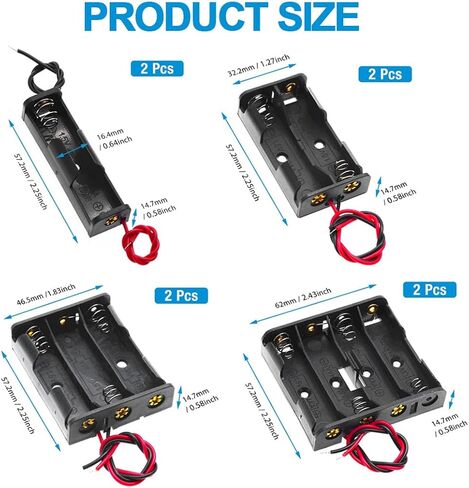 8 Pack AA Battery Holder Bundle with Wire, Includes 1, 2, 3, 4 AA Holders for 1.5V, 3V, 4.5V, 6V in Saudi Arabia