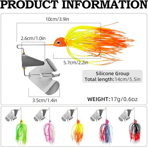 5 Pcs Buzz Bait Bass Spinner Baits Aluminium Delta Blades Fishing Jig Lures for Bass Trout Pike Salmon 3.94in/0.6oz in Saudi Arabia