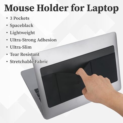 3-Pocket Mouse Holder for Laptop Stick on External Hard Drive Holder Mouse Pouch for Laptop Storage Sleeve for SSD HDD Cables, Reusable Adhesive Compact Elastic Pouch iPad Computer Accessories (Black) in Saudi Arabia