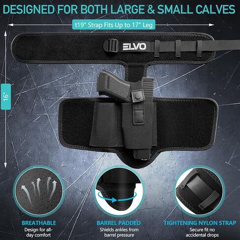 ELVO Ankle Holster for Pistols, Upgraded Leg Gun Holster with Magazine Pocket, Breathable & Comfortable Carry Fits Glock 43 19 26 42, Sig P365, S&W Shield 9mm, Ruger LCP 380 in Saudi Arabia