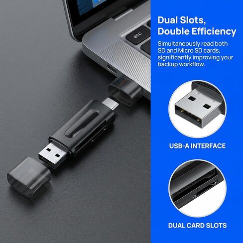 USB C SD Card Reader 2 in 1, Micro SD Card Reader Adapter USB 3.0, Dual Slot Memory Card Reader, Camera Transfer and Data Storage in Saudi Arabia