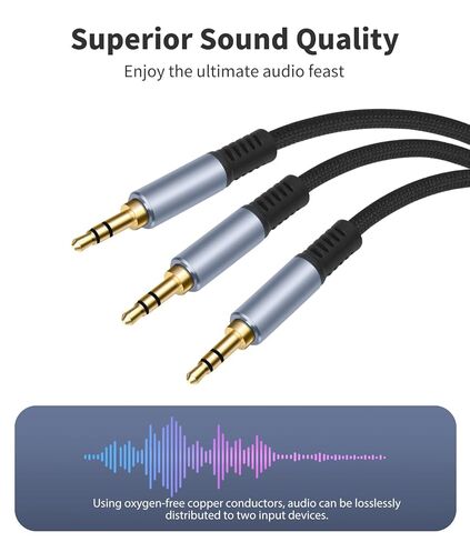 Vthahaby 3.5mm 1 Male to 2 Male Audio Splitter, 6.6FT 3.5mm Y-Splitter Stereo Audio Cable, for Speakers, Headphone, Cell Phone PC Laptop, Perfect for Switching or Two Sets of Speakers in Saudi Arabia