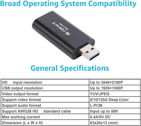 EBTOOLS Video Capture Card, 4K 30hz HDMI to USB 3.0 Capture Card, Audio and Video, Low Latency, Plug and Play, for Streaming, Gaming, Online Meeting in Saudi Arabia