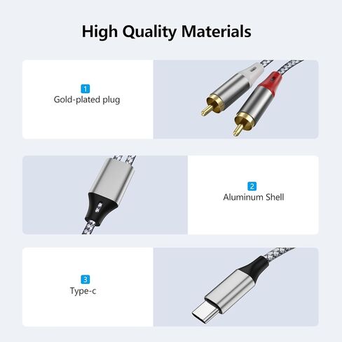 كابل محول ستيريو USB C إلى 2 RCA، كابل صوت TYP-C إلى 2 RCA، مناسب لأجهزة التلفاز وأجهزة الكمبيوتر والهواتف المحمولة ومشغلات MP3 ومكبرات الصوت وراديو السيارة والأجهزة اللوحية ومكبرات الصوت ومكبرات الصوت وما إلى ذلك. in Kuwait