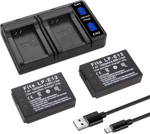 2 حزمة بطارية LP-E12 LPE12 وشاحن مزدوج LED لكاميرات Canon EOS M50، M50 Mark II، EOS M، M2، M10، M100، M200، SX70 HS، Rebel SL1 للكاميرات الرقمية بدون مرآة in Kuwait