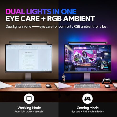 شريط ضوء شاشة الكمبيوتر من LYMAX مع جهاز تحكم لاسلكي، مستشعر حركة، شريط ضوء شاشة RGB مناسب للشاشة المسطحة/المنحنية، درجة حرارة اللون قابلة للتعديل مع التعتيم التلقائي in Kuwait
